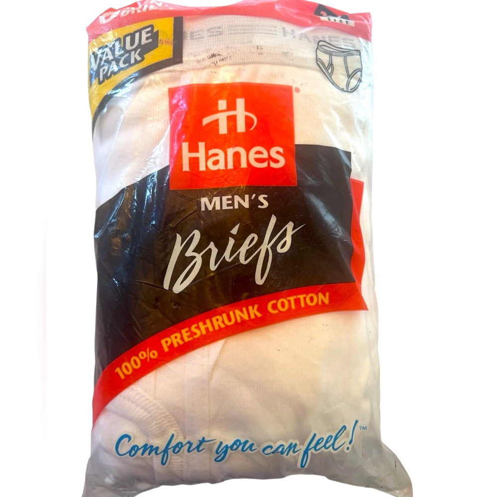 Vintage 1997 Hanes Men's White Briefs.  Value Pack of 6 Briefs.   New in Package